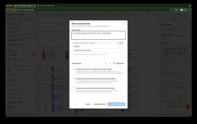 KI-gestützte Textverfeinerung in KPI Tree Studio